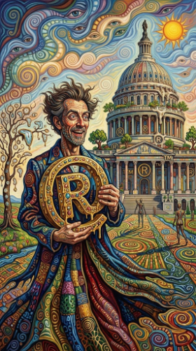 happy US trademark owner painted by hundertwasser and dali