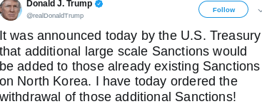 trump tweet: Keine Kim-Sanktionen
