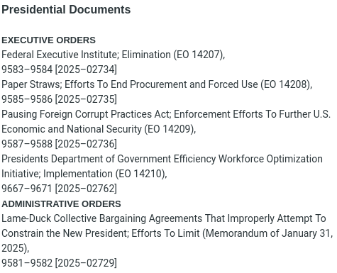 Auszug aus dem Federal Register vom 14. Februar 2025